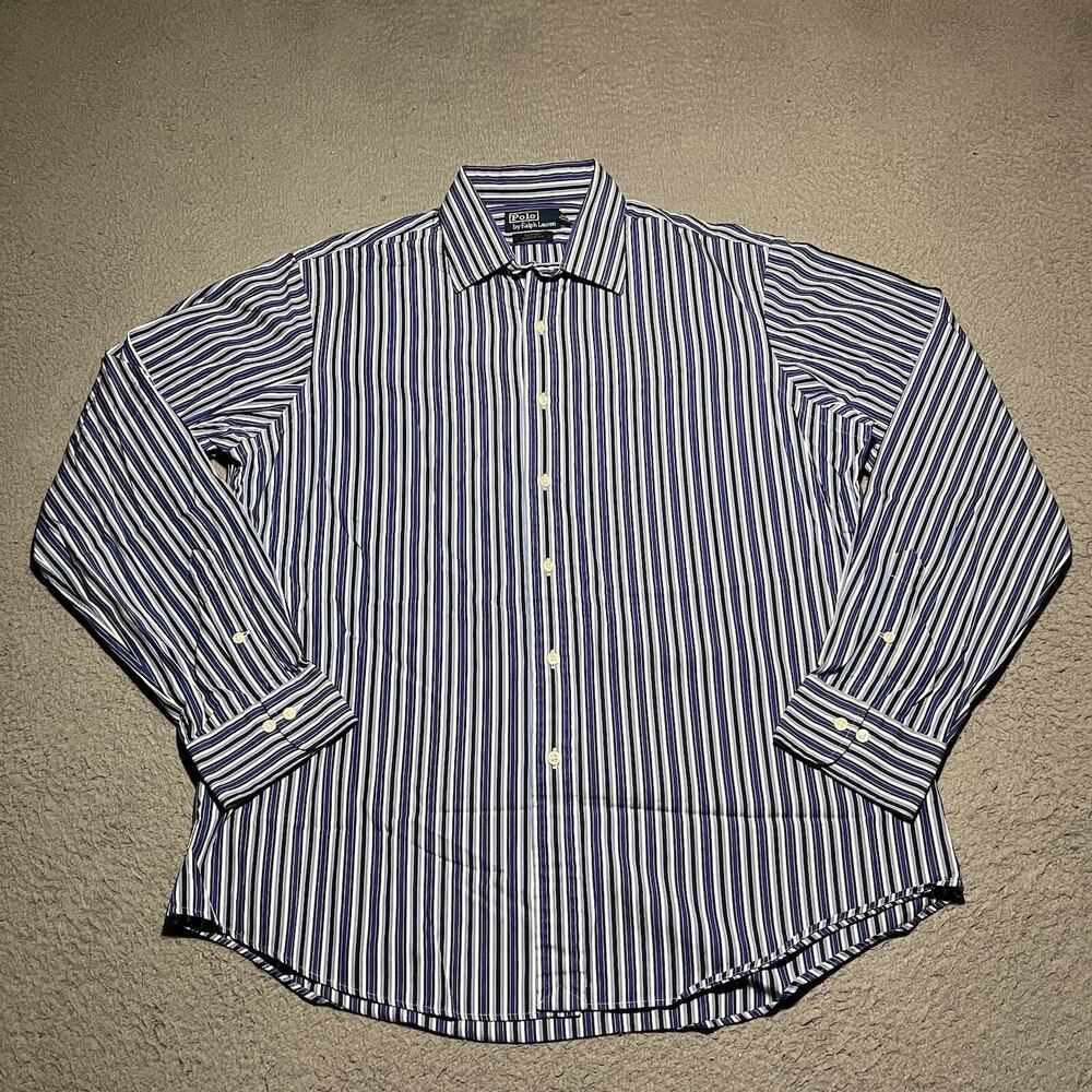 Vintage Ralph Lauren Shirt Mens 17 36/37 Curham Stripe Custom Preppy Long Sleeve